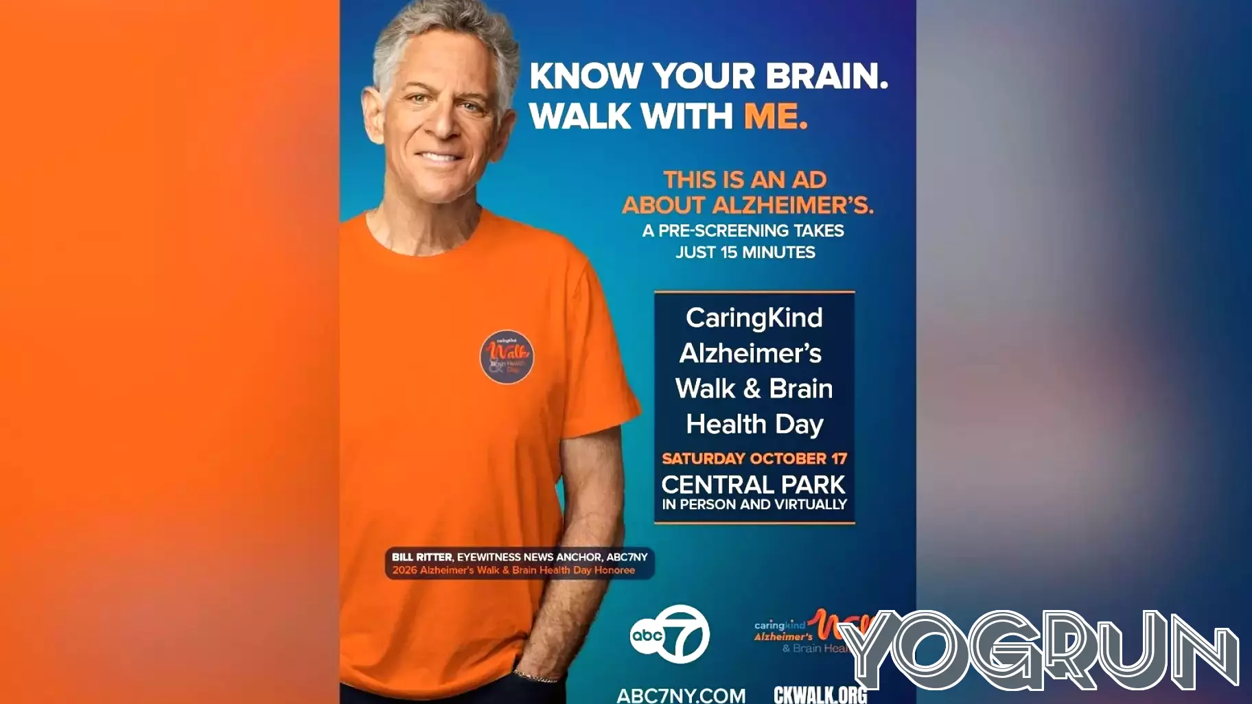 Walk in Central Park with Bill Ritter in CaringKind, ABC7 brain health campaign